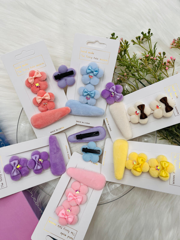 3pcs Velvet Flower Hair Clip Set