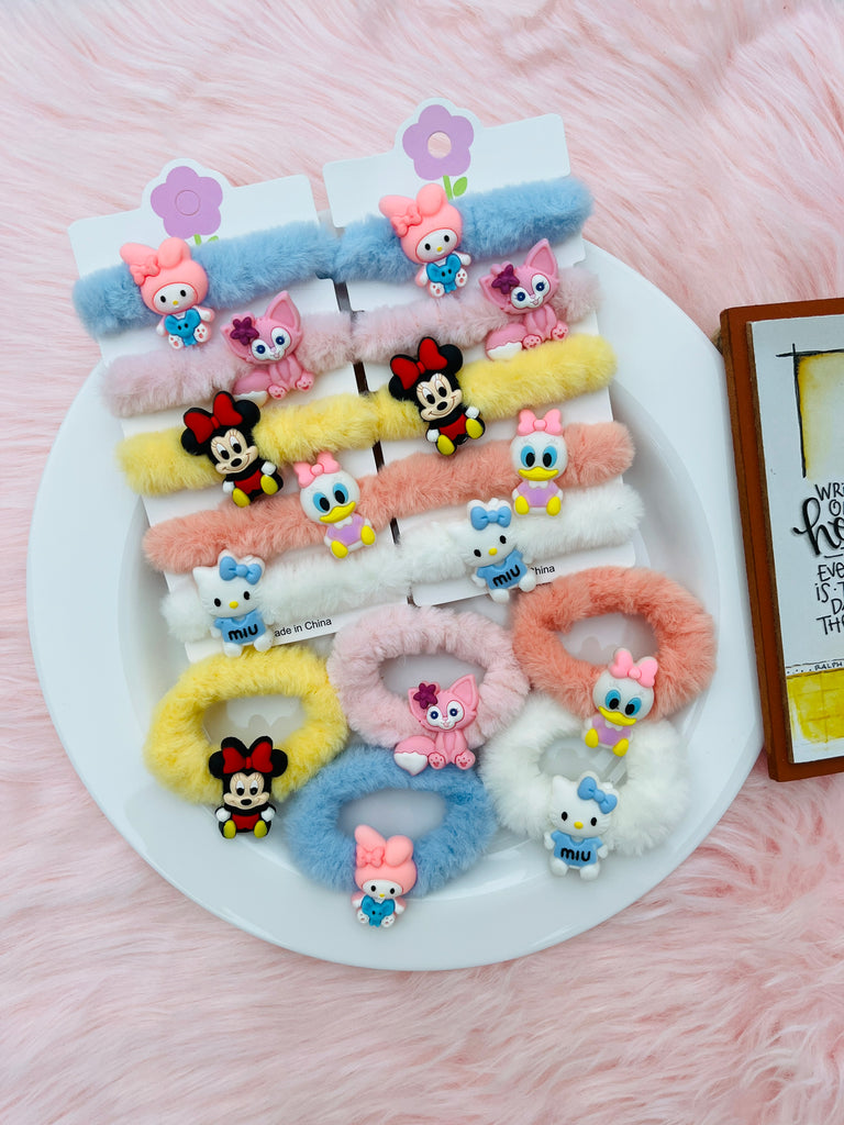 5pcs Cartoon Fur Hair Tie Set