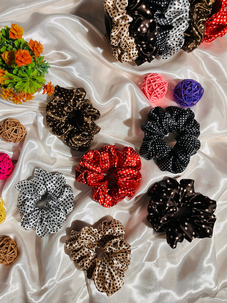 6pcs Dotted Silk Hair Scrunchies Set