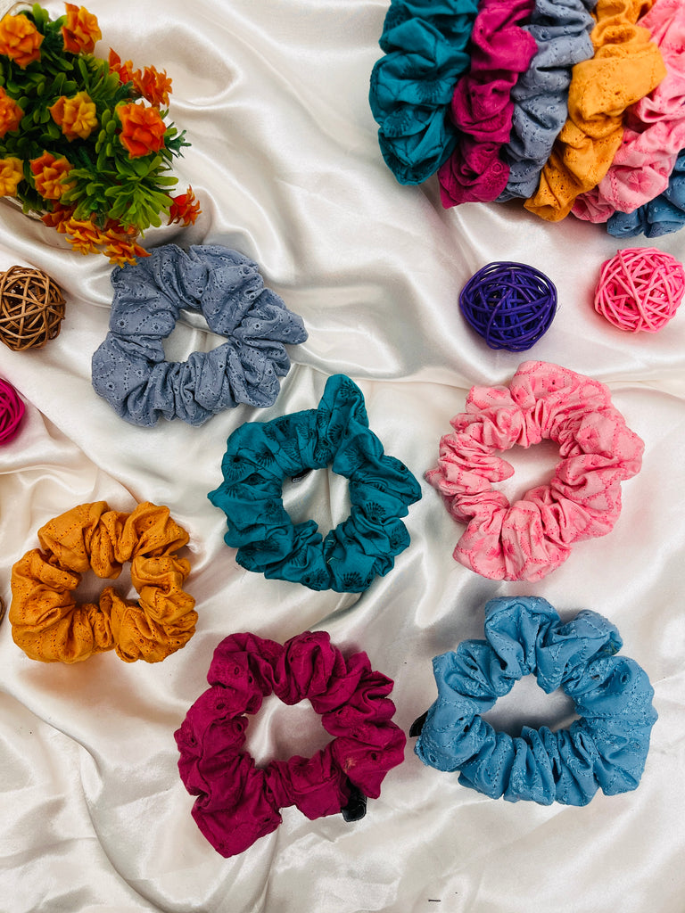 6pcs Embroidery Fabric Hair Scrunchies Set