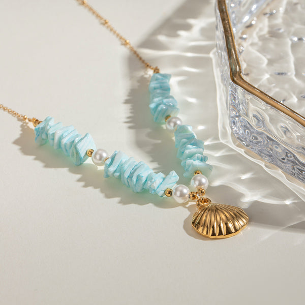Stainless Steel Light Cozy Imitation Pearl Shell Pendant Necklace