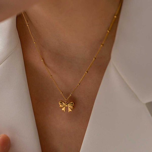 Stainless Steel Bow Knot Pendant Necklace