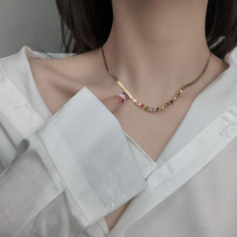 Stainless Steel Zircon Welding Snake Bones Chain Necklace