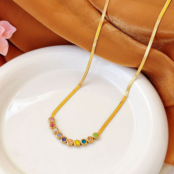 Stainless Steel Zircon Welding Snake Bones Chain Necklace