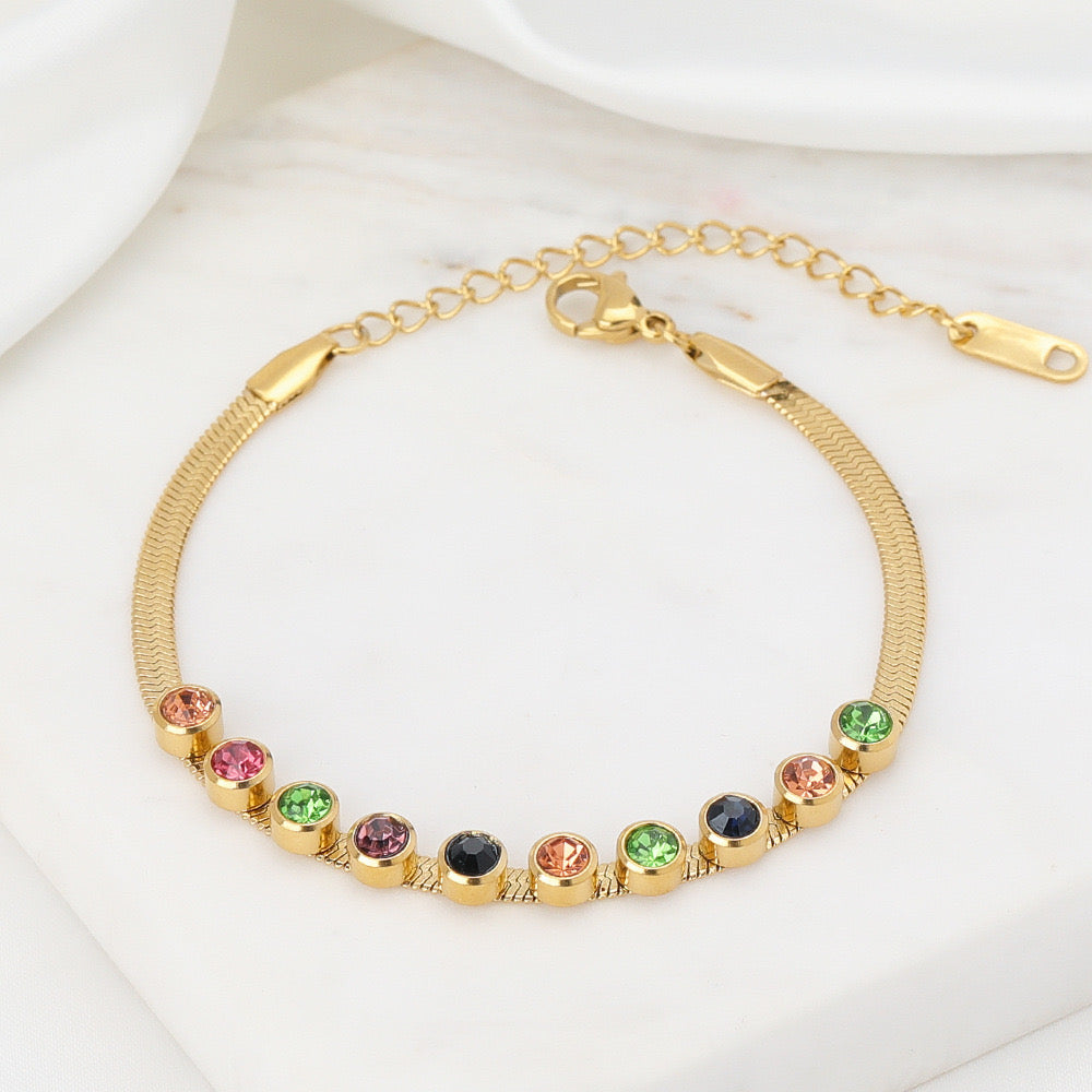 Stainless Steel Infinite Colored Gemstones Bracelet