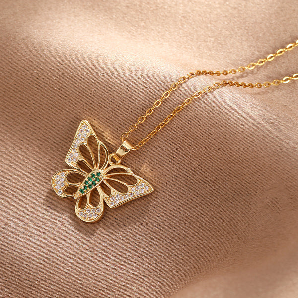 Inlaid Full Drill Hollow Butterfly Shape Necklace