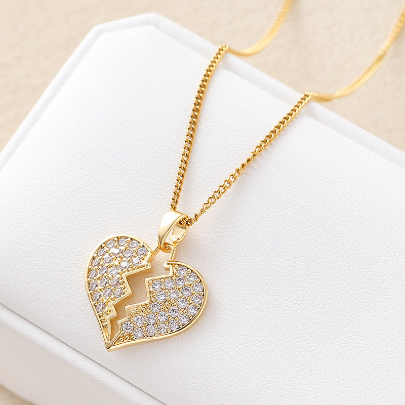 Stainless Steel Personality Broken Heart Cracking Heart Pendant Necklace