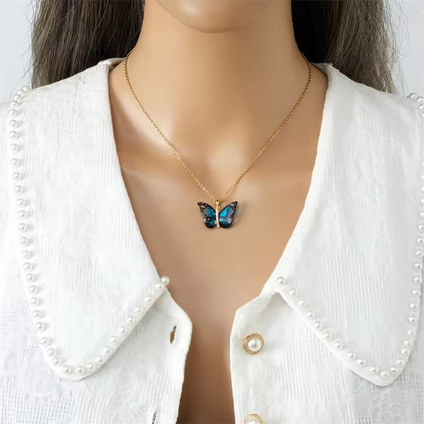 Colorful Butterfly Zircon Pendant Necklace