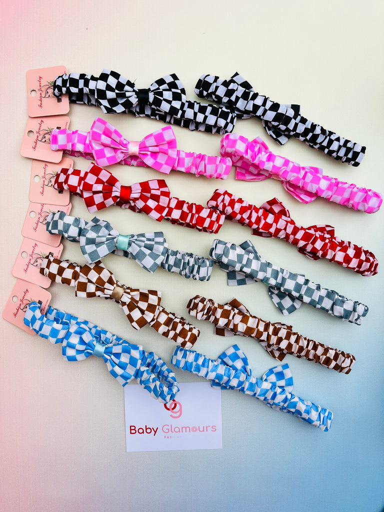 Bow Check Elastic Headband