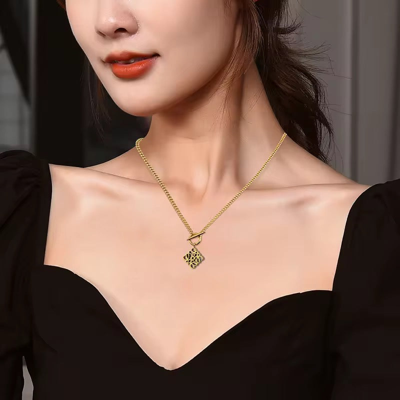 Stainless Steel Hollow out Geometric Pendant Necklace