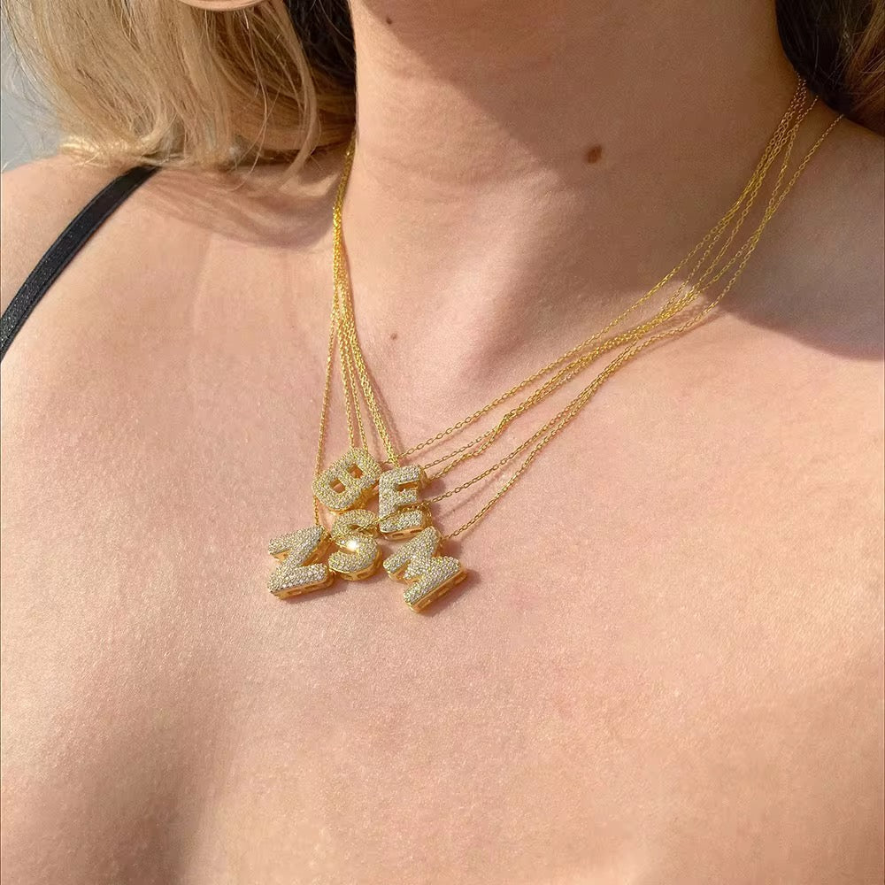 Charm Chunky Golden Initial Letters Pendant Necklace