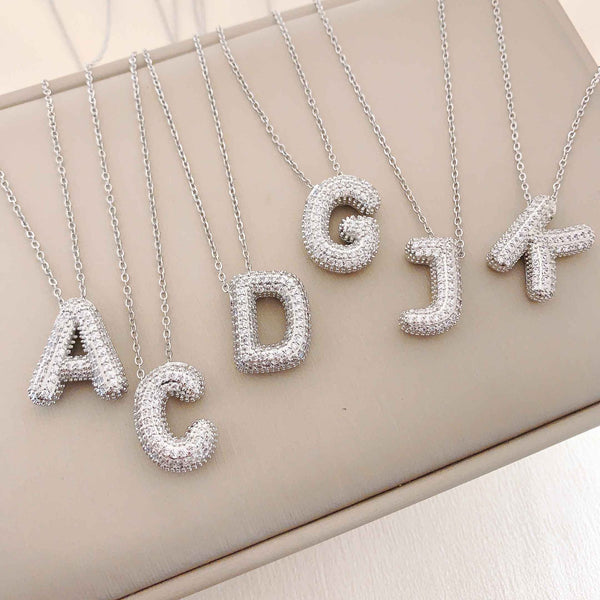 Charm Chunky Silver Initial Letters Pendant Necklace