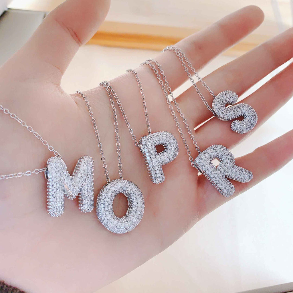 Charm Chunky Silver Initial Letters Pendant Necklace