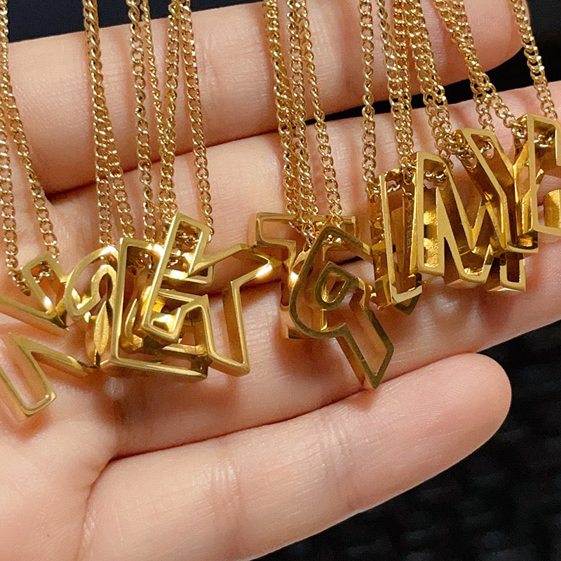 Stainless Steel Retro Letter Pendant Necklace