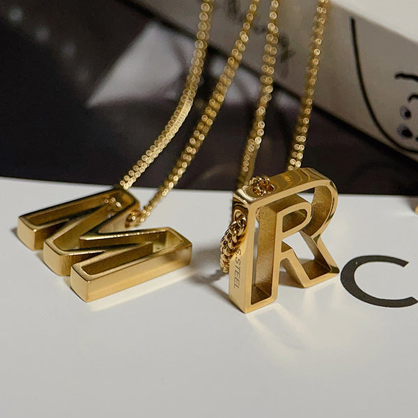 Stainless Steel Retro Letter Pendant Necklace