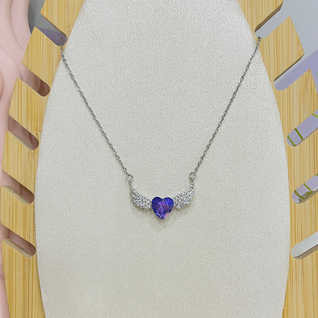 Stainless Steel Wings Heart Silver Pendant Necklace