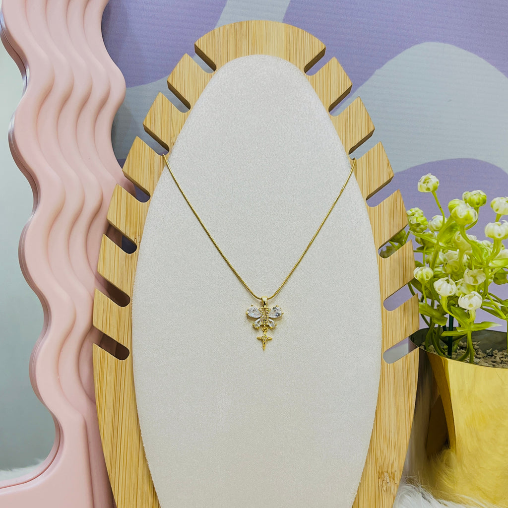 Stainless Steel Butterfly Zircon Pendant Necklace