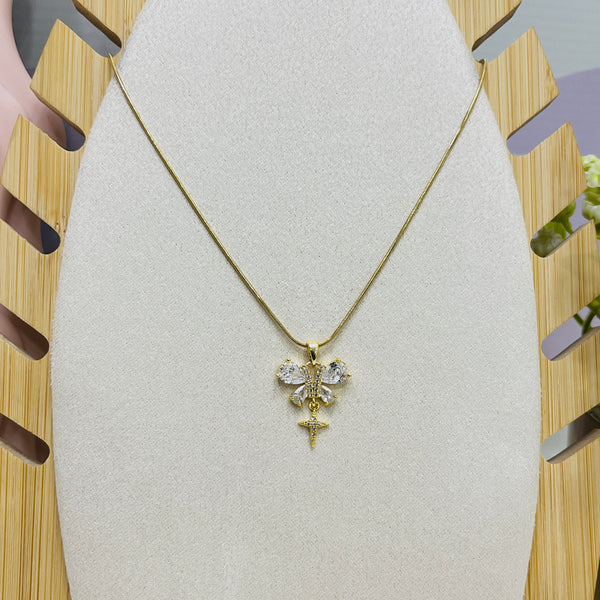 Stainless Steel Butterfly Zircon Pendant Necklace