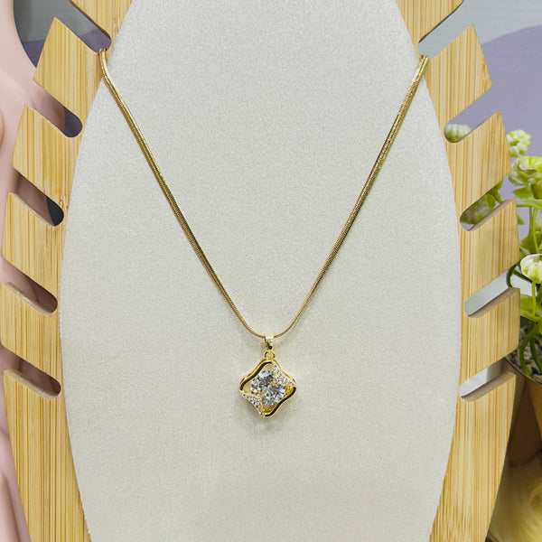 Stainless Steel Star Inner Big Zircon Pendant Necklace