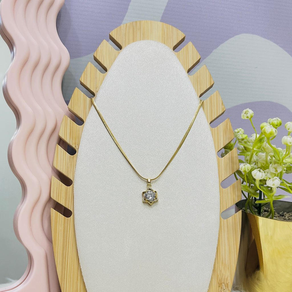 Stainless Steel Star Zircon Pendant Snake Necklace