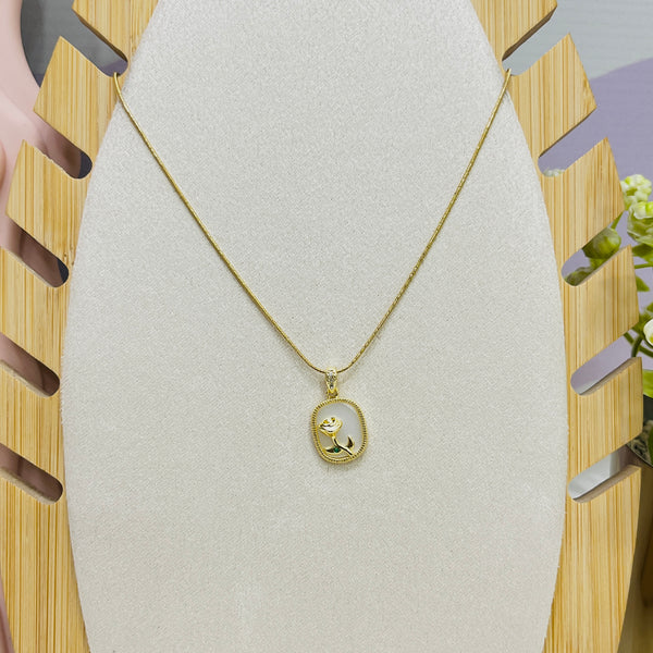 Stainless Steel Square Rose Pendant Necklace