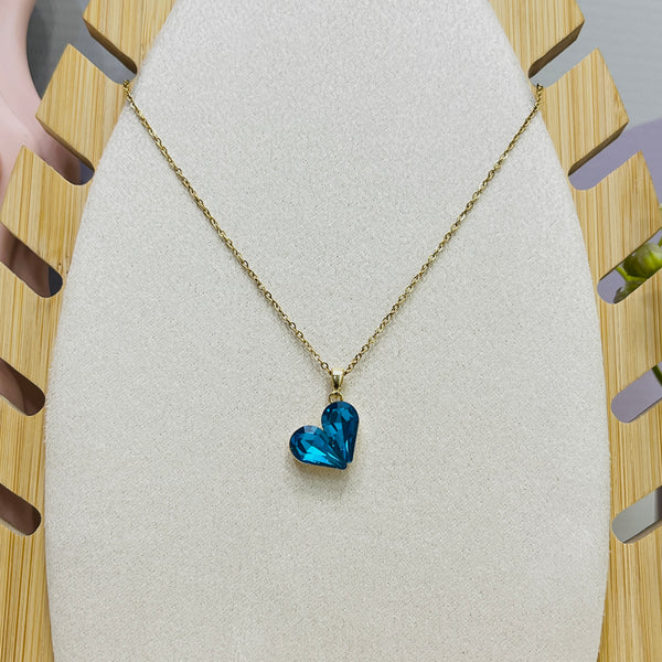 Stainless Steel Blue Heart Pendant Necklace
