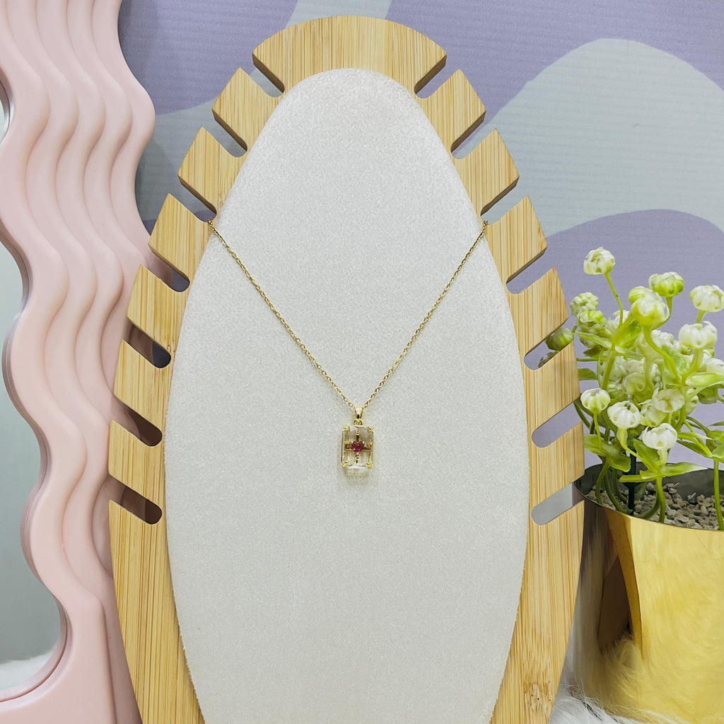 Stainless Steel Transparent Square Heart Pendant Necklace