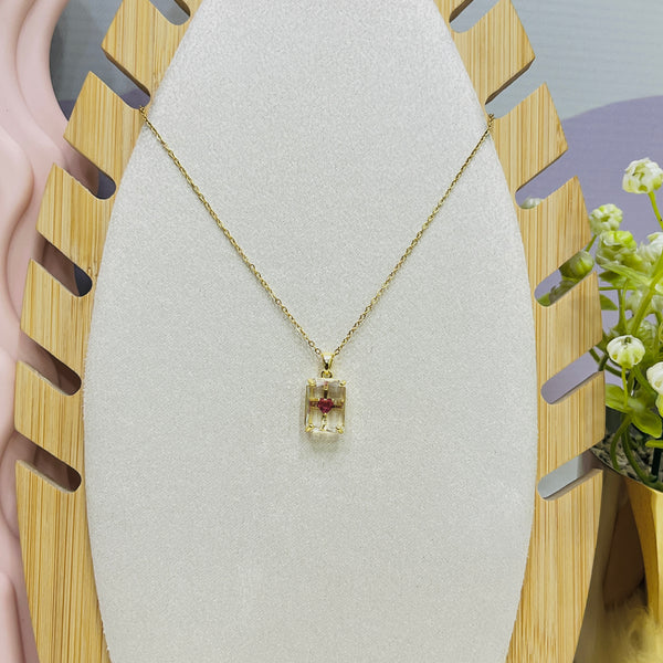 Stainless Steel Transparent Square Heart Pendant Necklace