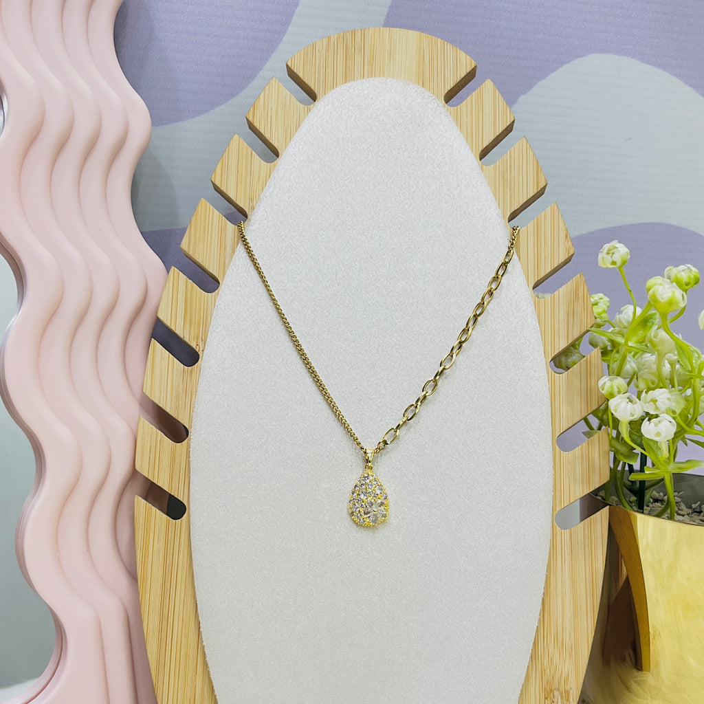 Stainless Steel Zircon Water Drop Pendant Necklace