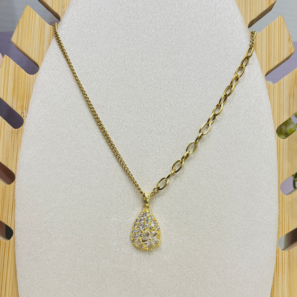 Stainless Steel Zircon Water Drop Pendant Necklace