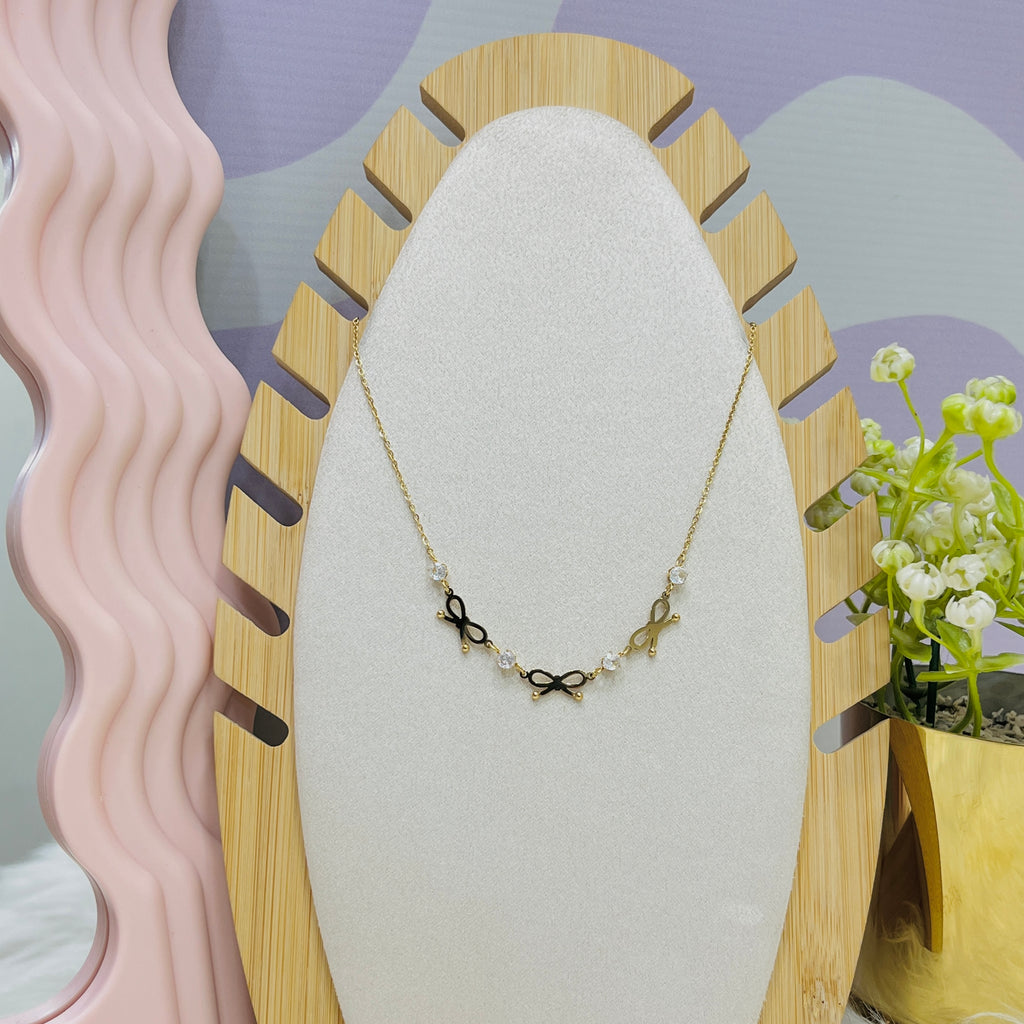 Stainless Steel Bow And Pearl Necklace