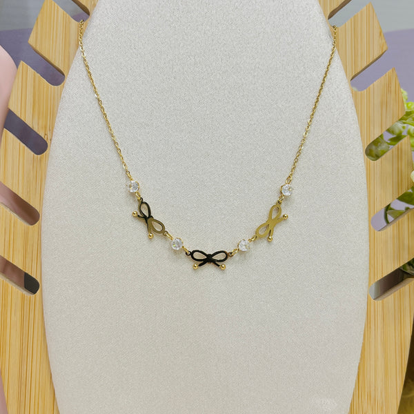 Stainless Steel Bow And Pearl Necklace