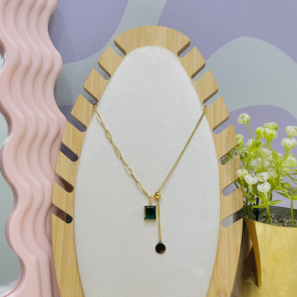 Stainless Steel Emerald Square Necklace