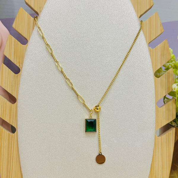Stainless Steel Emerald Square Necklace