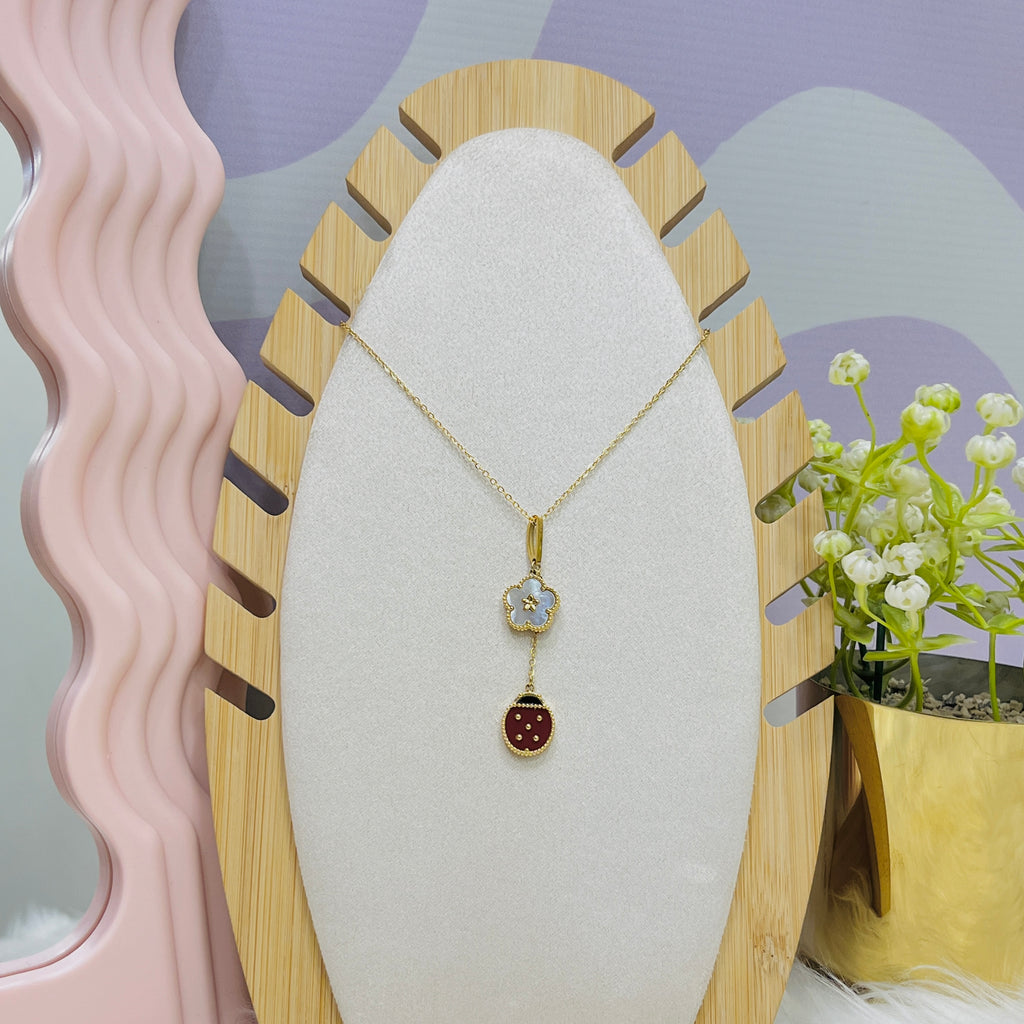 Flower & Bee Double Pendant Necklace