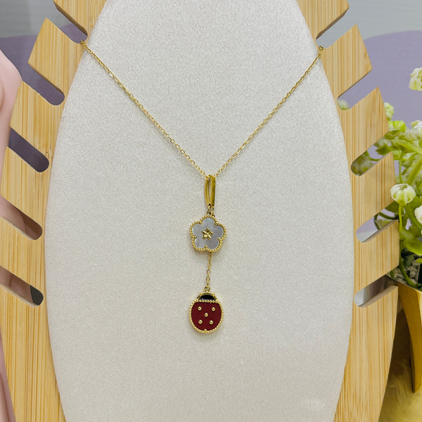 Flower & Bee Double Pendant Necklace