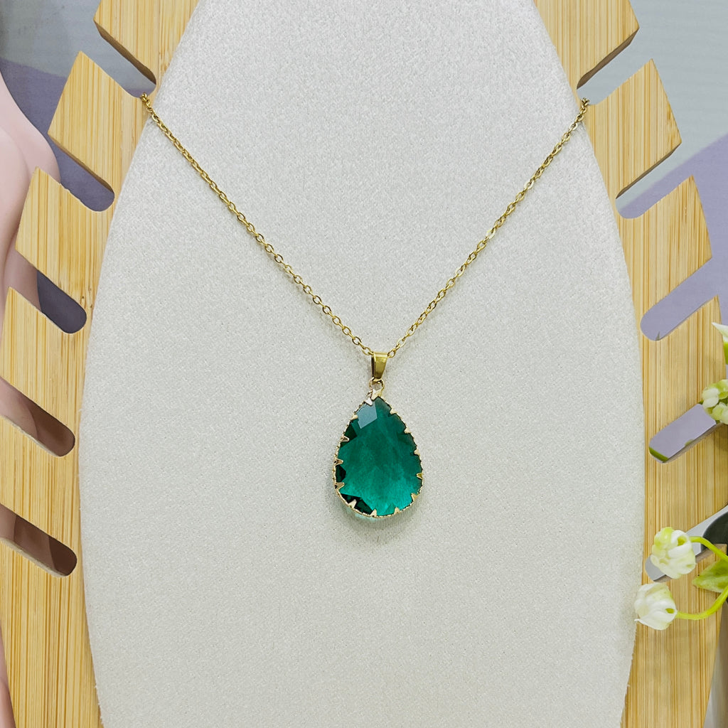 Stainless Steel Diamond Zircon Stone Pendant Necklace
