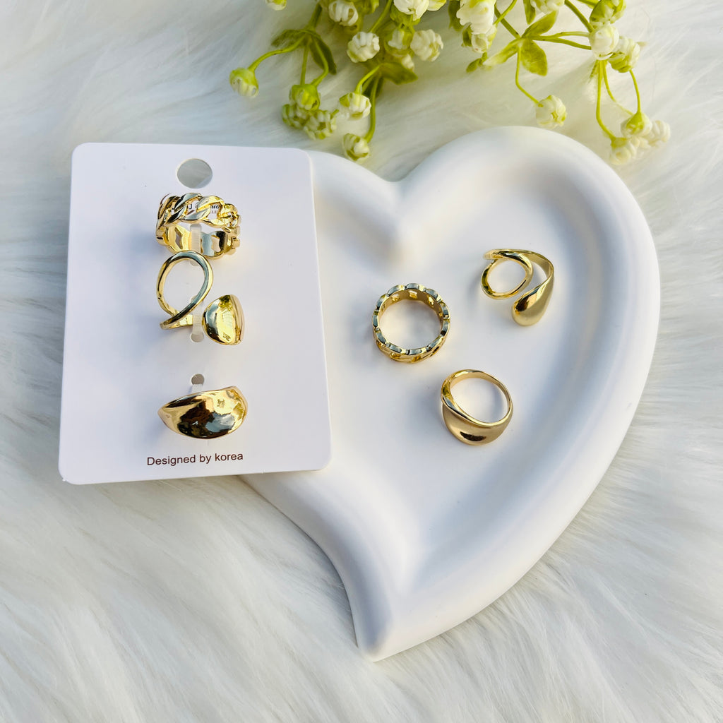 3pcs Rope Design Stone Mid Ring Set