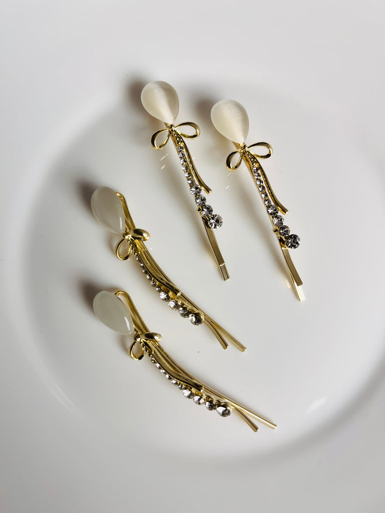 2pcs Bow Pearls Hair Pin