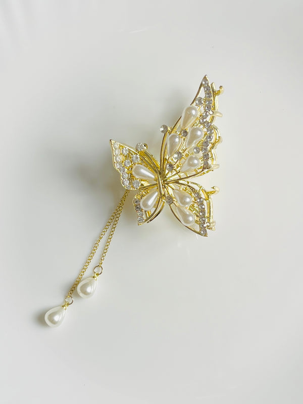 Metal Butterfly With Tassel Rhinestone Hair Claw Catcher