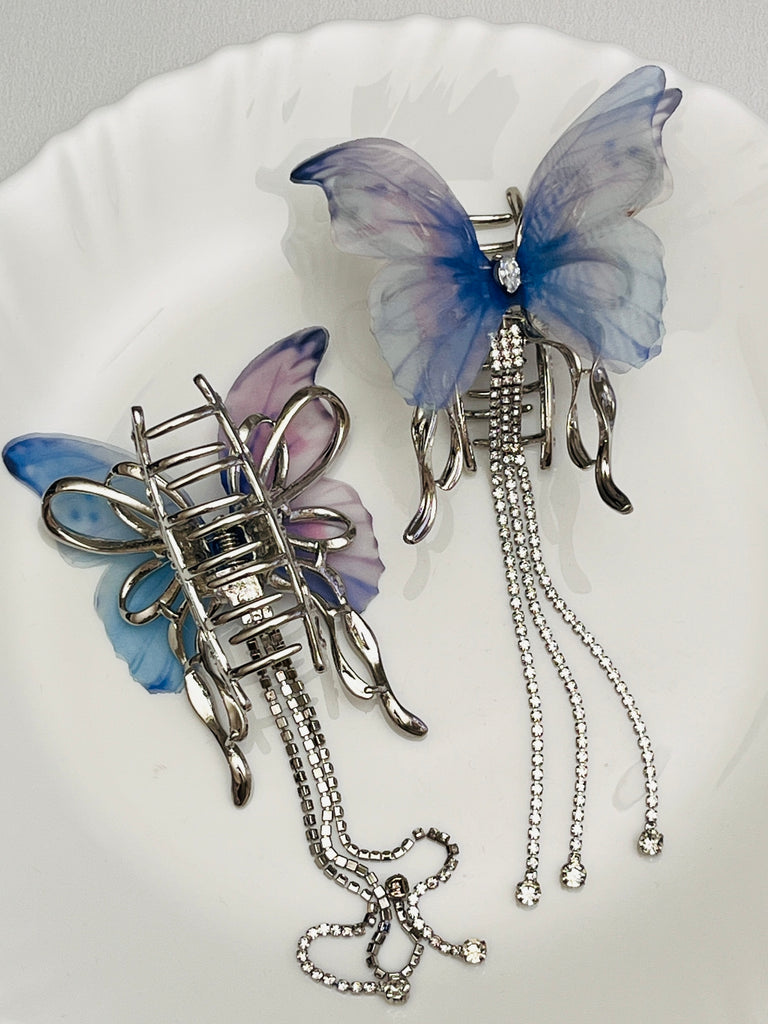 Metal Elegant Butterfly Tassel Rhinestone Hair Claw Catcher