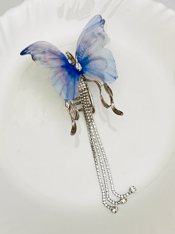 Metal Elegant Butterfly Tassel Rhinestone Hair Claw Catcher