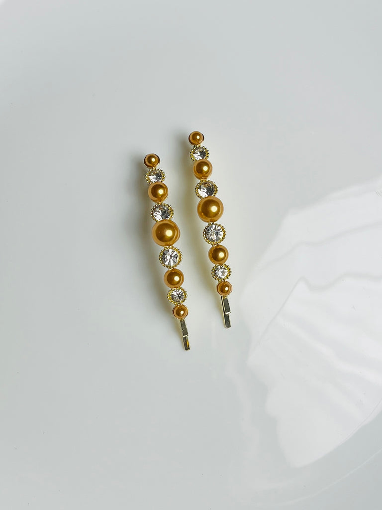 2pcs Pearls & Gems Hair Pin