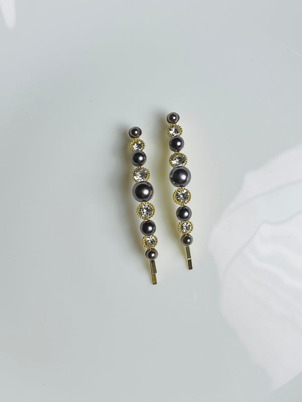 2pcs Pearls & Gems Hair Pin