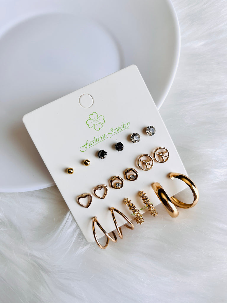 9 Pairs Studs Earring Set