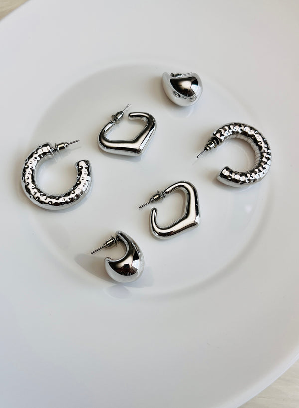 3 Pairs Silver Studs Earring Set