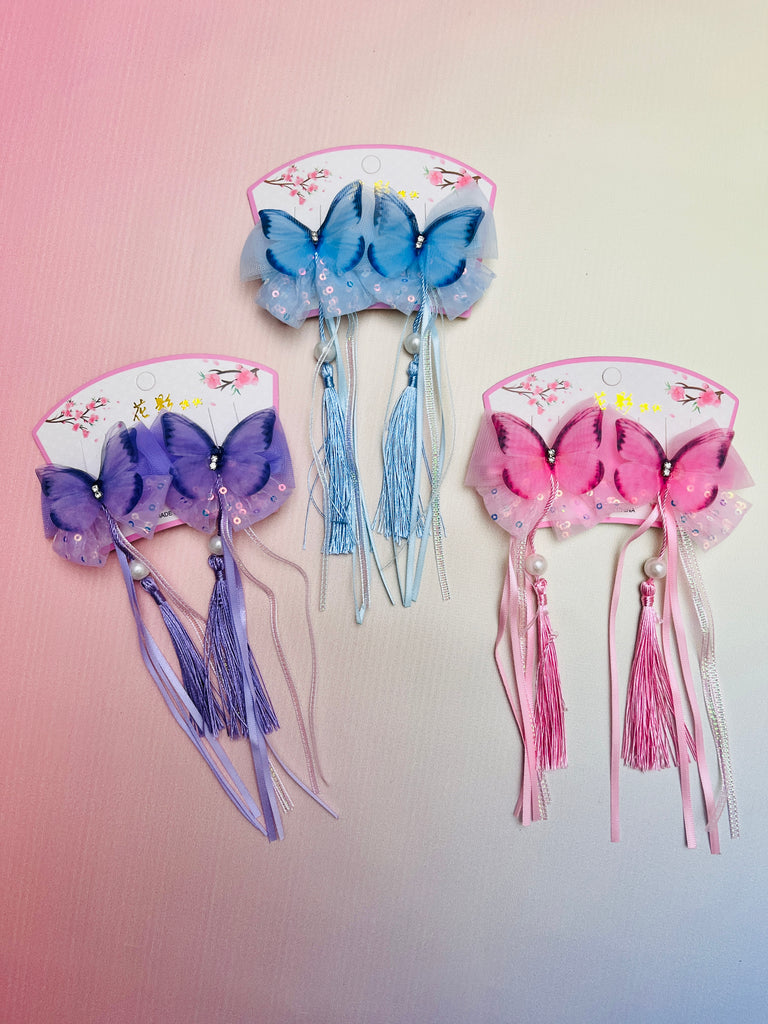 2pcs Butterfly Princess With Tassel Hair Clip