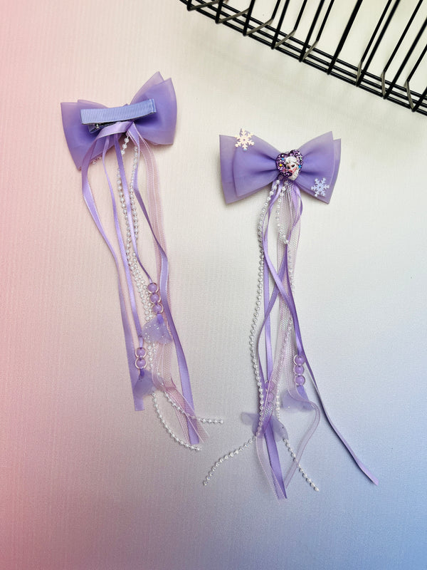 2pcs Double Snow Princess With Pearl Tassel Hair Clip