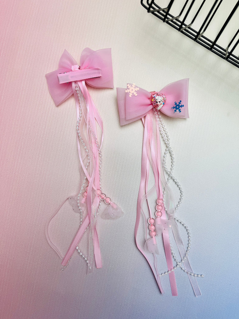 2pcs Double Snow Princess With Pearl Tassel Hair Clip