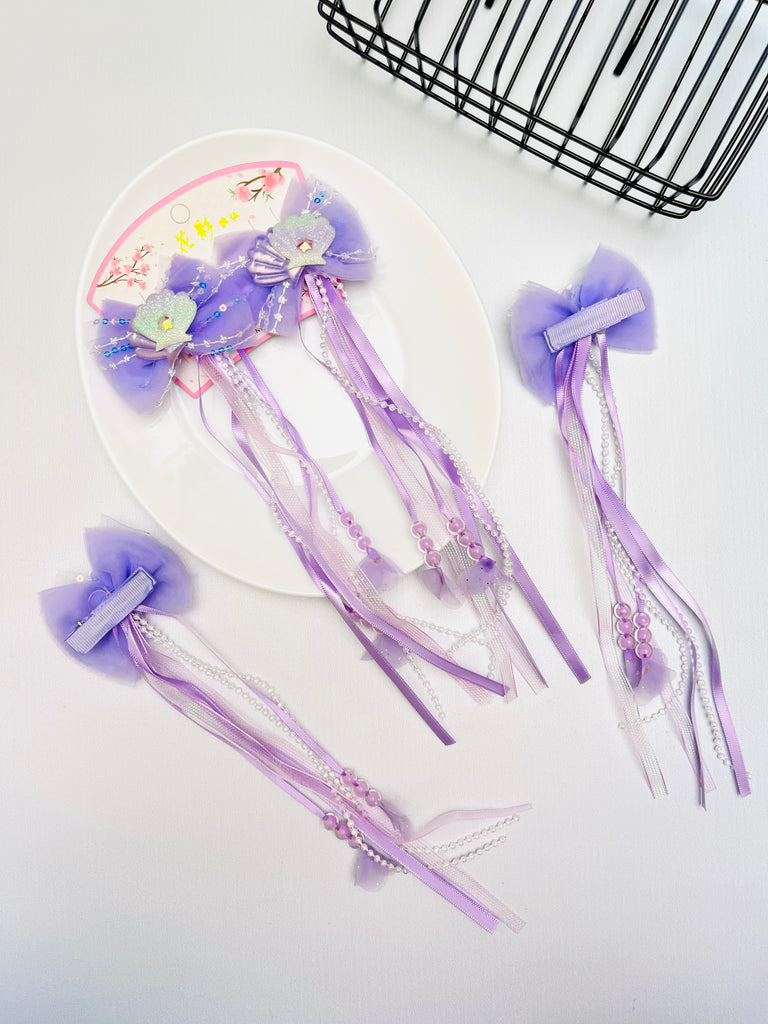 2pcs Bow & Seashell With Pearl Tassel Hair Clip